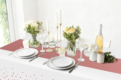 Smiry Disposable Rectangle Plastic 54 x 108 Inch Table Cloth 3 Pack - color: White and Rose Gold
