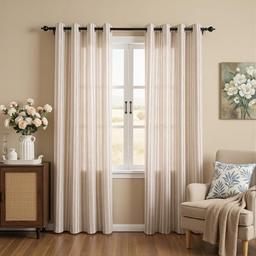 MYSKY HOME Taupe Striped Linen Curtains for Living Room 96 Inches 2 Panels - color: B-taupe, size: 52"W x 96"L (Pack of 2)