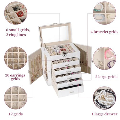 BOOVO Large Jewelry Box for Women 6 Layer - color: White, size: 6 Layer