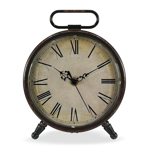 Vintage Desk Clock, Brown, 8 Inches, Battery Operated