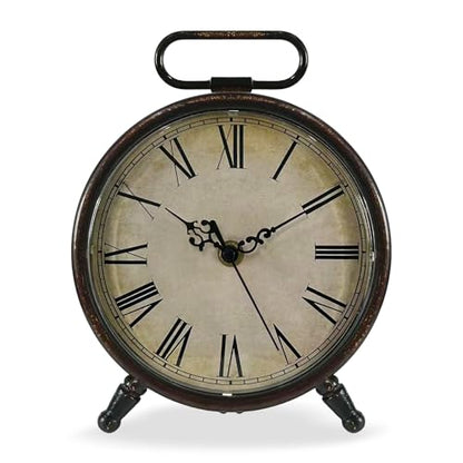 Vintage Desk Clock, Brown, 8 Inches, Battery Operated