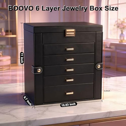 BOOVO Large Jewelry Box for Women 6 Layer - color: Gold and Black, size: 6 Layer