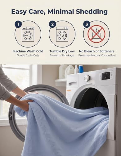 LANE LINEN Cozy Blanket Twin, 350 GSM 100% Cotton Medium Weight - color: 02: Light Blue, size: Twin