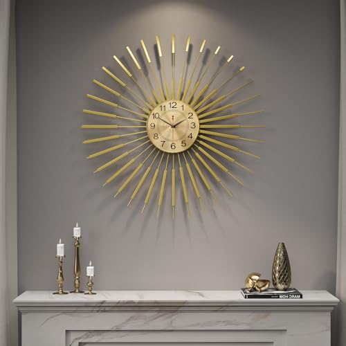 Cuspin 30 Inch Gold Large Wall Clock, Mid Century Modern Sunburst Clocks - color: Gold Atomic Sunburst, size: Large
