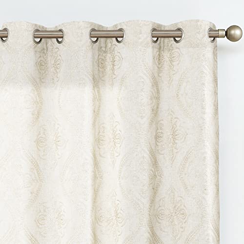jinchan Boho Floral Linen Curtains 84 Inch Beige on Ecru Grommet 2 Panels - color: Damask Beige, size: 50"W x 84"L (Pack of 2)