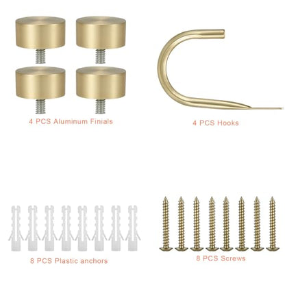 Premium Curtain Holdback, Quality Metal Decorative Curtain Holdbacks with Zinc Alloy Cap Finials,Rust-Proof, Set of 4 Window Curtain Holdbacks,Brass - color: 2pcs- Brass