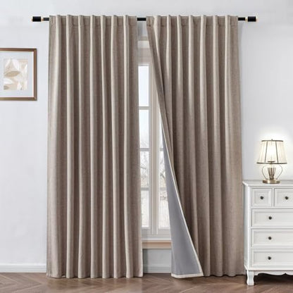100% Blackout Curtains 108 inch Faux Linen (W37 x L108, Beige) - color: Beige, size: 37"W x 108"L (Pack of 2)