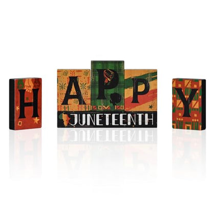 Smile Juneteenth HAPPY Wooden Desktop Decor - 6 Piece African American Black Pride Table Signs - Home Office Shelf Accents - Black History Month Gifts for Men, Women - style: Letter Juneteenth