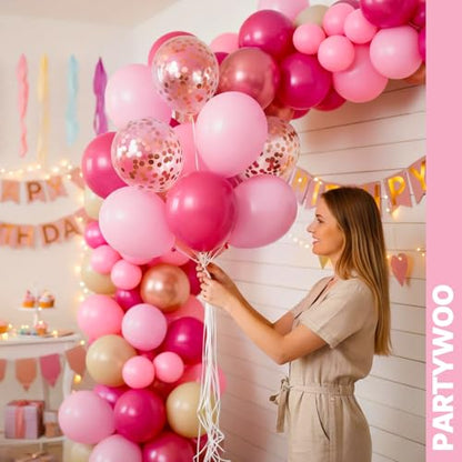 PartyWoo Hot Pink Balloons 66pcs 12 Inch Magenta Fuchsia Latex Balloons - color: Pink-3314