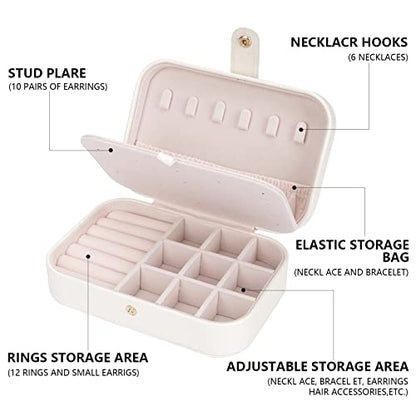 Travel Jewelry Box, Jewelry Organizer for Girls Small Jewelry Storage Box - color: white