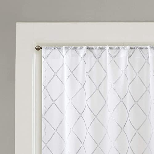 Madison Park Embroidered Diamond Irina Sheer Curtain 50x95 White/Grey - color: White/Grey, size: 50"W x 95"L (Pack of 1)