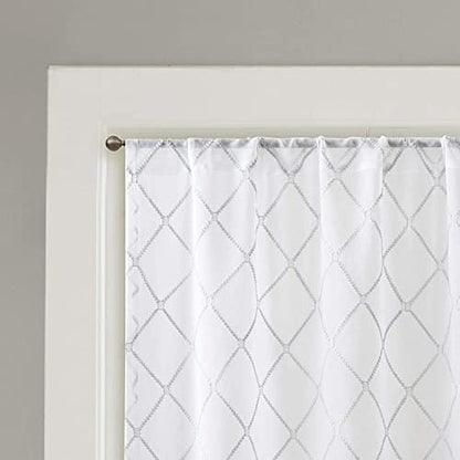 Madison Park Embroidered Diamond Irina Sheer Curtain 50x95 White/Grey - color: White/Grey, size: 50"W x 95"L (Pack of 1)