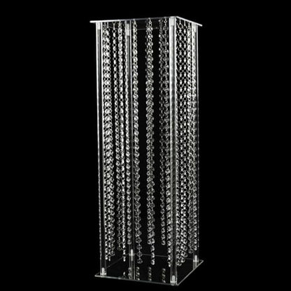 Efavormart 32" Heavy Duty Acrylic Flower Pedestal Vase with Hanging Crystal Beads, Clear Pillar Stand Wedding Table Centerpieces with Pre-Chained Garlands - 5mm Thick Plates - size: 32‘’x11''
