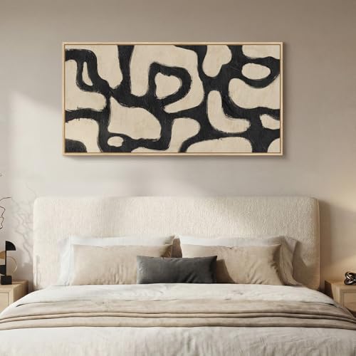 Framed Neutral Modern Abstract Horizontal Wall Art Bedroom, 20x40 Inch - color: Beige Black, size: 40"L x 20"W