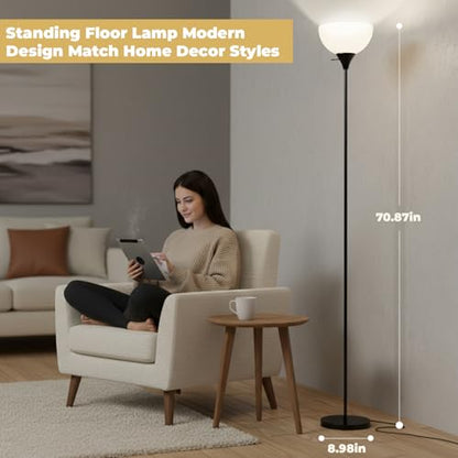 LALISU Floor Lamp, Standing Lamps with White Plastic Shade, Led Floor Lamp - color: ALL Black