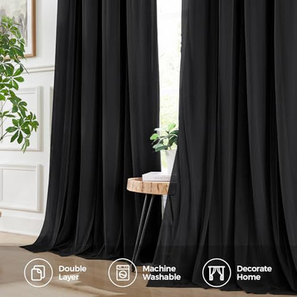 100% Blackout Curtains for Bedroom, Double Layer Black 96" L - color: Black, size: 52"W x 96"L (Pack of 2)