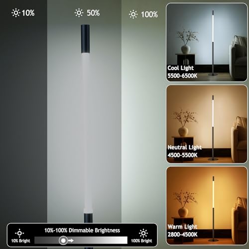 NUÜR Modern Black Floor Lamp, Dimmable LED Standing Lamp with Remote - style: Slim Linear Floor Lamp