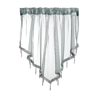 uxcell Window Valance, 51x24 Beaded Sheer Valance Curtains Gray - color: Grey