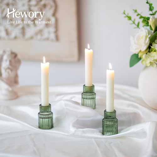 Hewory Taper Candle Holders Bulk, 10PCS Green Glass Candlestick Holders - color: Green, size: 10PCS