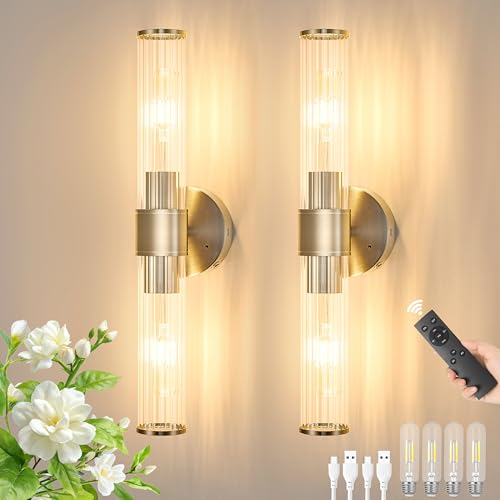 Morauroral Nickel Battery Operated Wall Sconces Set of Two, Wireless Sconce - color: Nickel