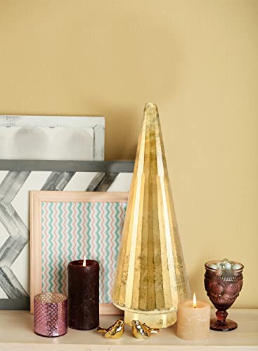 Serene Spaces Living Gold Glass Christmas Tree, Decorative Xmas Tree Sculpture, Holiday Decoration Figurine, Tabletop, Mantel Decor, Large, 7.5" Diameter & 25.5" Tall - size: Large