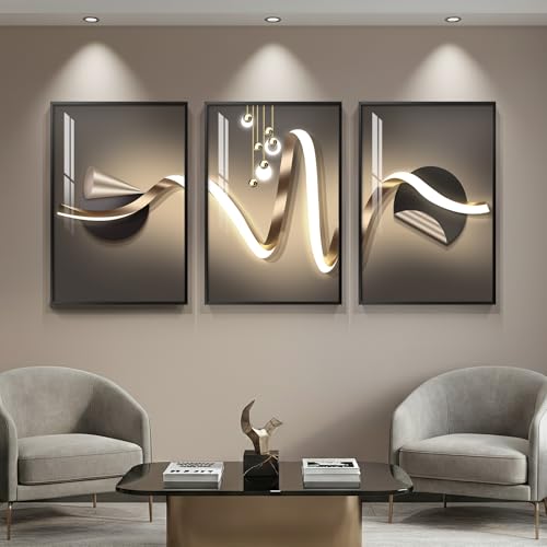 Large Framed Modern Luxury Black and Gold Abstract Wall Art, 24x36 In - color: Luxe Curve Collection, size: 24" W x 36" H x 3 pieces