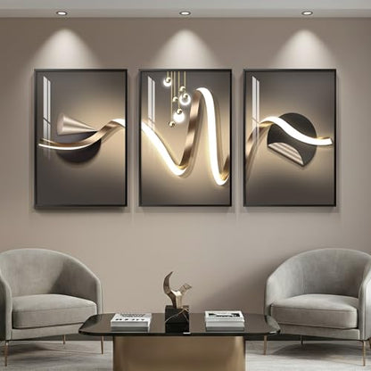 Large Framed Modern Luxury Black and Gold Abstract Wall Art, 24x36 In - color: Luxe Curve Collection, size: 24" W x 36" H x 3 pieces