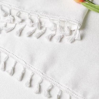 Oindec Faux Linen Tassel Kitchen Valances, White, 54x15 inch - color: White