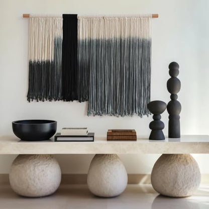 Macrame Wall Hanging Grey Dip Dye Boho Fiber Art for Bedroom 27"W x 19"L - color: Grey, size: 27"W*19"L