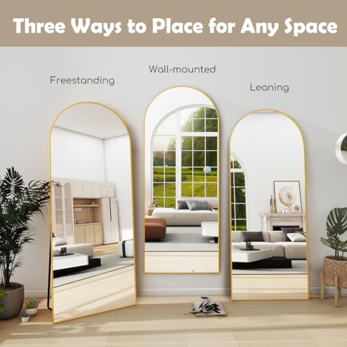 Prywot Arched Full Length Mirror Free Standing, 57"x20" Floor Mirror, Gold - color: Gold, size: 57"L x 20"W
