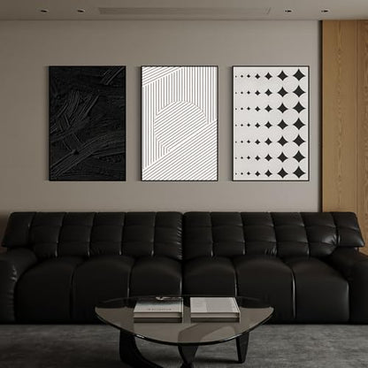 QKF 3Pcs Black White Abstract Geometric Textured Framed Canvas Wall Art Set - color: Simple Black and White, size: 16" X 24" X 3 pieces