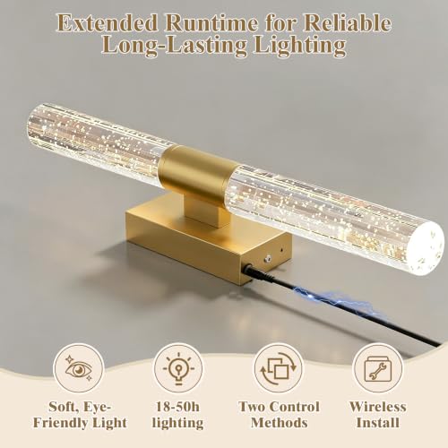 camuucci Battery Operated Wall Sconces Set of 2, Rechargeable Wall Lights - color: Gold, size: 20.9 Inches