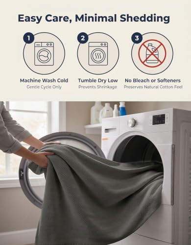LANE LINEN Queen 100% Cotton Blanket, 350 GSM Medium Weight - color: 04: Grey, size: Queen