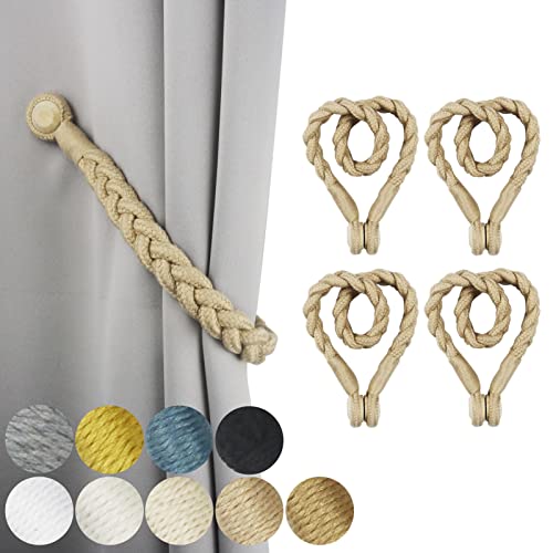 Magnetic Soft Curtain Tiebacks Rope Cotton Window Curtain Holdbacks Porlau - color: Dark Beige, size: 4 Pack