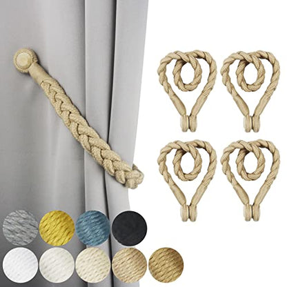 Magnetic Soft Curtain Tiebacks Rope Cotton Window Curtain Holdbacks Porlau - color: Dark Beige, size: 4 Pack