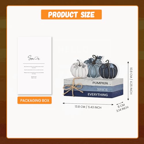 Smile Fall Wooden Decor Signs Blue Tone Pumpkins PUMPKIN SPICE EVERYTHING Tiered Tray Tabletop Signs for Autumn Harvest Thanksgiving Home Decor - style: Blue Pumpkin