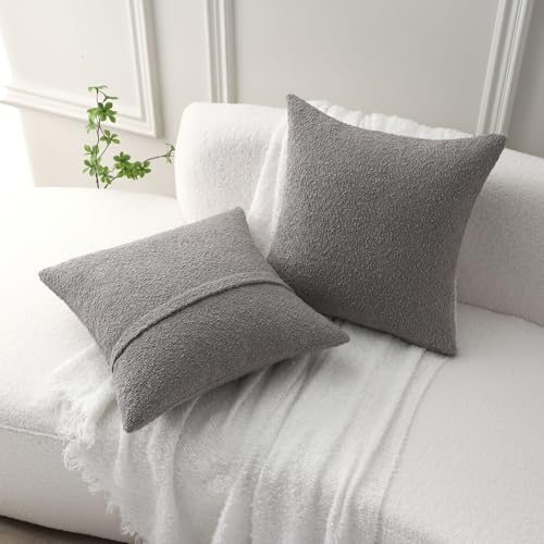 FUTEI Pack of 2 Boucle Textured Throw Pillow Covers 18x18 Inch, Light Grey - color: Light Grey, size: 18" x 18" (Pack of 2)