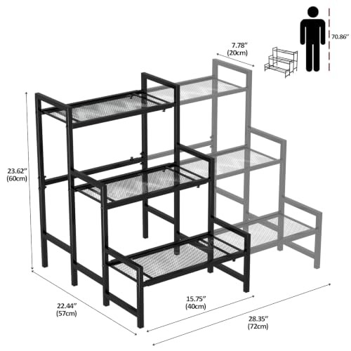 Garden 4 you 3-Tier Expandable Metal Plant Stand, Adjustable Stair Rack - color: Black, size: Expandable 3-Tier