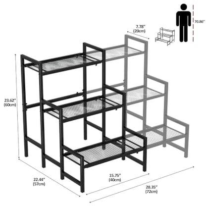 Garden 4 you 3-Tier Expandable Metal Plant Stand, Adjustable Stair Rack - color: Black, size: Expandable 3-Tier