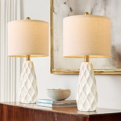 Small Table Lamps Set of 2 for Living Room, 20.25" White Bedside Boho Lamps - color: White, size: Small - 20.75''
