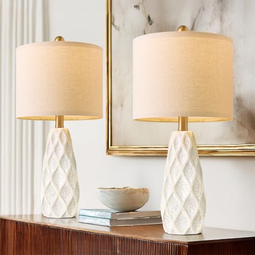 Small Table Lamps Set of 2 for Living Room, 20.25" White Bedside Boho Lamps - color: White, size: Small - 20.75''
