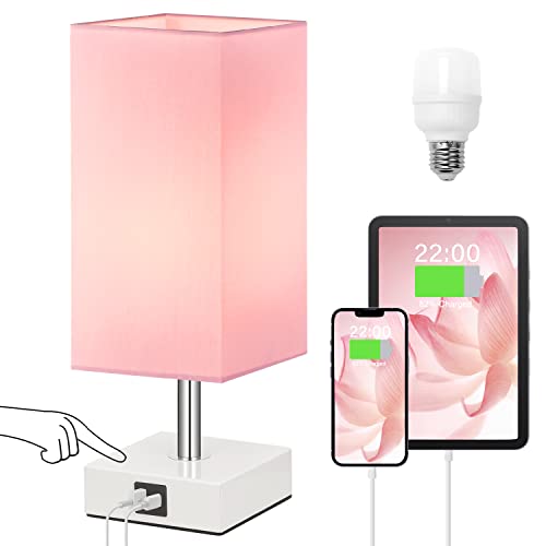 Pink Touch Table Lamp for Bedroom - Dimmable, USB C+A, Girls Bedside Lamp - color: A：pink