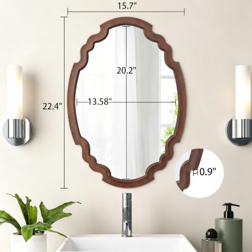 Hanging Farmhouse Oval Mirrors for Wall Decor 16 X 22 Inch - color: Oval, Wood, 15.7 X 22.4