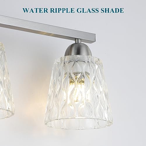Mecgirn Stainless Steel Bathroom Vanity Light Over Mirror, 2 Light Brushed Nickel Bathroom Light Fixtures with Textured Glass Shades, Modern Vanity Lighting Wall Mount - color: Brushed Nickel, size: 2 Light