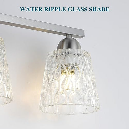 Mecgirn Stainless Steel Bathroom Vanity Light Over Mirror, 3 Light Brushed Nickel Bathroom Light Fixtures with Textured Glass Shades, Modern Vanity Lighting Wall Mount - color: Brushed Nickel, size: 3 Light