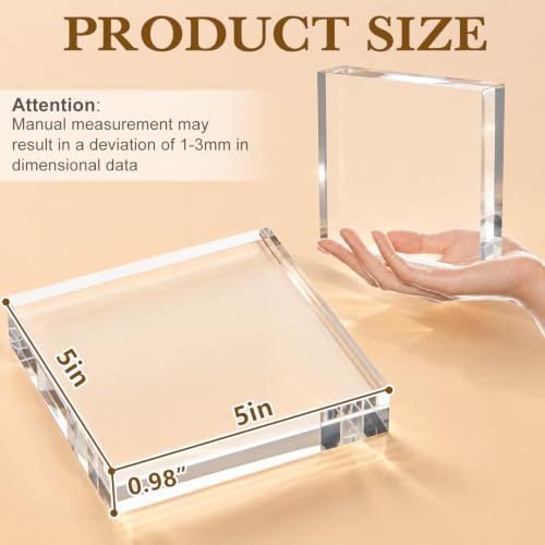 SAMYUCHO 4 Pcs 5 X 5 X 1 Inch Acrylic Blocks, Clear Square Acrylic Base - size: 5 X 5 X 1" 4pcs