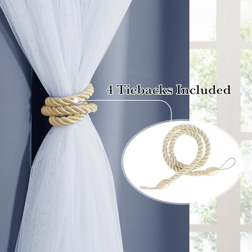 PONY DANCE Dusty Blue Blackout Curtains with White Sheer for Girls Bedroom - color: Blue Haze, size: 52"W x 72"L (Pack of 2)