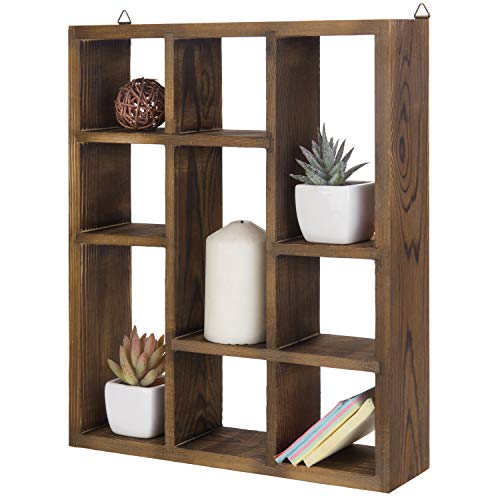 MyGift 9 Compartment Shadow Box Display Shelf, Rustic Wood Curio Case - color: Torched