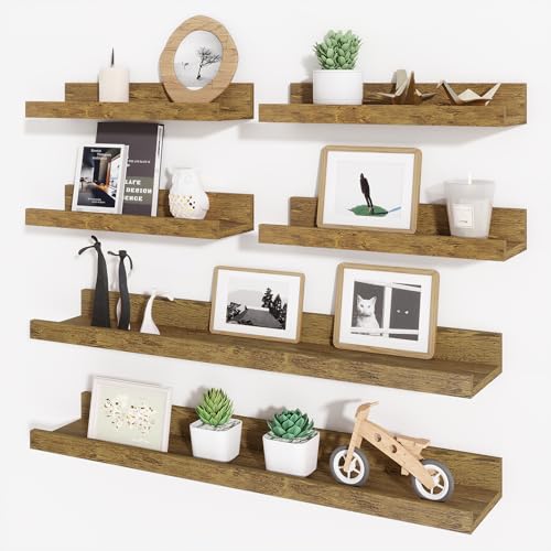 Picture Ledge Shelf, Floating Shelves for Wall Decor, Brown, Set of 6, 24'' - color: Rustic Brown, size: 24 inch