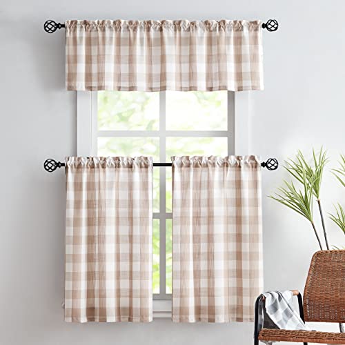 Taupe White Buffalo Check Valance Curtain Farmhouse Kitchen Window 52x15" 1 - color: Taupe and White, size: 50"W x 15"L (Pack of 1)